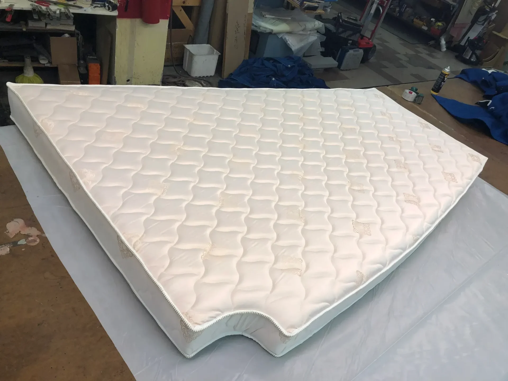 Custom triangular mattress design in progress